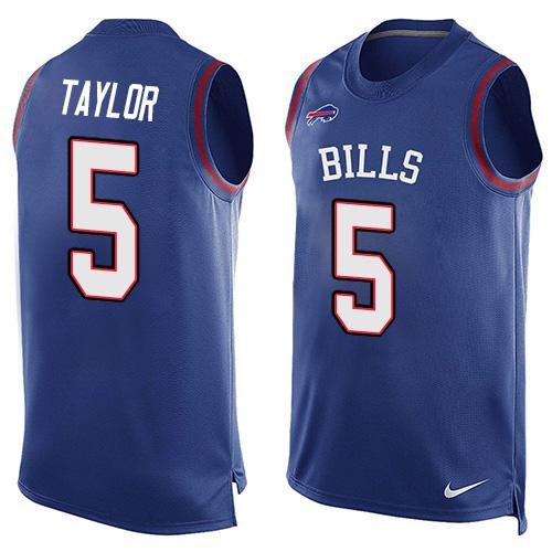 Nike Bills #5 Tyrod Taylor Royal Blue Team Color Men's Stitched NFL Limited Tank Top Jersey - Click Image to Close